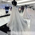 HEULORIA  Spaghetti Straps a line Wedding dress For Bride Lace Backless bridal dress Robe De Mariée Customized AL-928