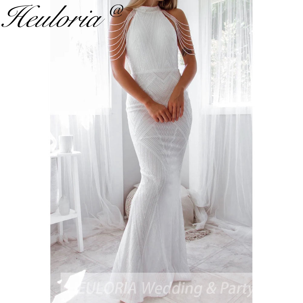 sparky sequin mermaid evening dress halter with beading tassel formal prom dress