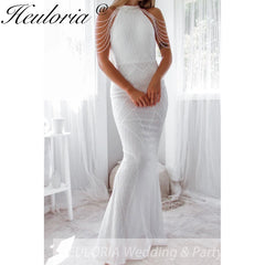 sparky sequin mermaid evening dress halter with beading tassel formal prom dress