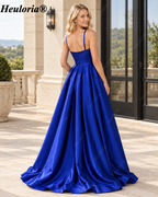 HEULORIA Royal Blue Sweetheart Satin A-Line Prom Dress with High Slit ED-23