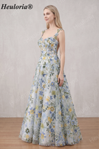 HEULORIA Enchanting Multicolored Floral Embroidered Tulle A-Line Gown with Corset Back ED-669 floor