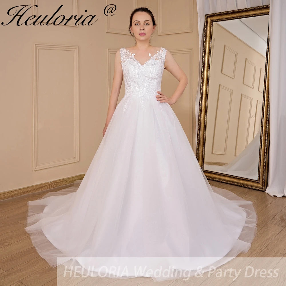 HEULORIA A-line V-Neck Court Train Lace Wedding Dress With Sequins AL-704 Main image