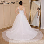 HEULORIA A-line V-Neck Court Train Lace Wedding Dress With Sequins AL-704
