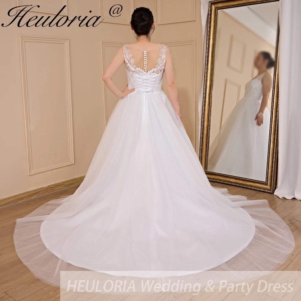 HEULORIA A-line V-Neck Court Train Lace Wedding Dress With Sequins AL-704
