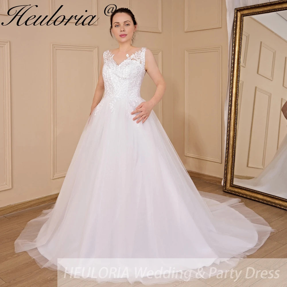 HEULORIA A-line V-Neck Court Train Lace Wedding Dress With Sequins AL-704
