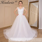 HEULORIA A-line V-Neck Court Train Lace Wedding Dress With Sequins AL-704