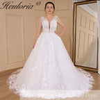 HEULORIA A-line V-Neck Sweep Train Lace Tulle Wedding Dress With Sequins Beading AL-529A