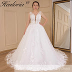 HEULORIA A-line V-Neck Sweep Train Lace Tulle Wedding Dress With Sequins Beading AL-529A