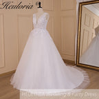 HEULORIA A-line V-Neck Sweep Train Lace Tulle Wedding Dress With Sequins Beading AL-719A