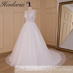 HEULORIA A-line V-Neck Sweep Train Lace Tulle Wedding Dress With Sequins AL-720