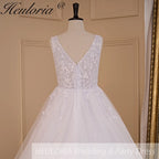 HEULORIA A-line V-Neck Sweep Train Lace Tulle Wedding Dress With Sequins AL-720