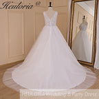 HEULORIA A-line V-Neck Sweep Train Lace Tulle Wedding Dress With Sequins AL-720