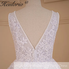 HEULORIA A-line V-Neck Sweep Train Lace Tulle Wedding Dress With Sequins Beading AL-719A
