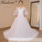 HEULORIA A-line Scoop Illusion Court Train Lace Tulle Wedding Dress With Sequins AL-710