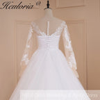 HEULORIA elegant A line long sleeve Court Train Tulle Lace Wedding Dress With Sequins AL-547