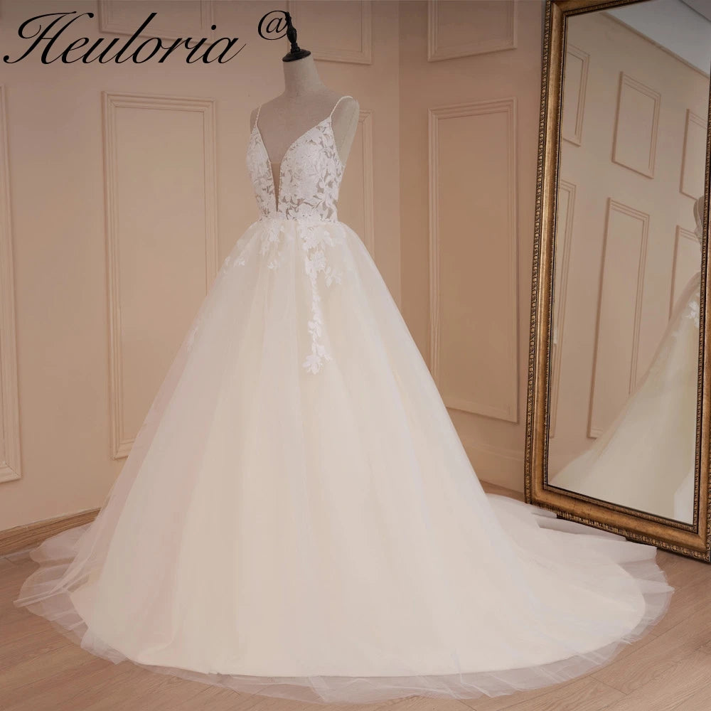 HEULORIA A-line Sweetheart Court Train Lace Tulle Wedding Dress With Sequins beading AL-528 Main image