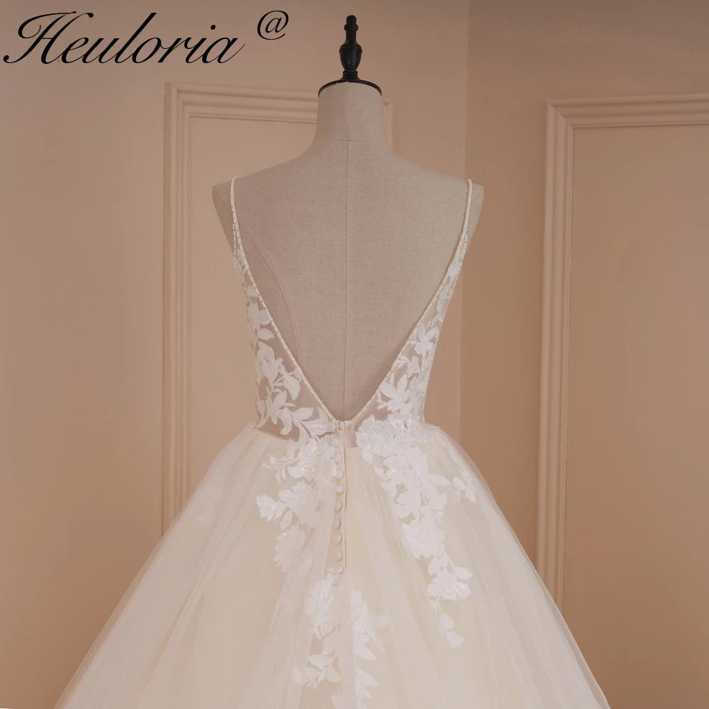 HEULORIA A-line Sweetheart Court Train Lace Tulle Wedding Dress With Sequins beading AL-528