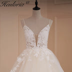 HEULORIA A-line Sweetheart Court Train Lace Tulle Wedding Dress With Sequins beading AL-528