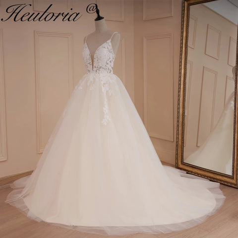 HEULORIA élégant une ligne Robe De mariée bretelles dentelle perles Robe De mariée Robe De mariée Robe De mariée longue train 