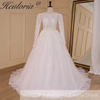 HEULORIA elegant wedding dress long sleeve 3D flower shinny robe de mariee Lace beading A line Wedding Bridal Gown BA-683