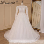 HEULORIA elegant wedding dress long sleeve 3D flower shinny robe de mariee Lace beading A line Wedding Bridal Gown BA-683