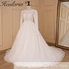 HEULORIA elegant wedding dress long sleeve 3D flower shinny robe de mariee Lace beading A line Wedding Bridal Gown BA-683