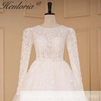 HEULORIA elegant wedding dress long sleeve 3D flower shinny robe de mariee Lace beading A line Wedding Bridal Gown BA-683