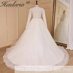 HEULORIA elegant wedding dress long sleeve 3D flower shinny robe de mariee Lace beading A line Wedding Bridal Gown BA-683