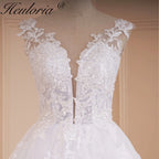 HEULORIA A-line V-Neck Sweep Train Lace Tulle Wedding Dress With Sequins Beading BA-529