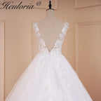 HEULORIA A-line V-Neck Sweep Train Lace Tulle Wedding Dress With Sequins Beading BA-529