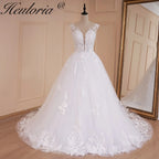HEULORIA A-line V-Neck Sweep Train Lace Tulle Wedding Dress With Sequins Beading BA-529