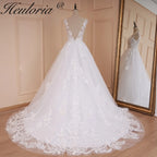 HEULORIA A-line V-Neck Sweep Train Lace Tulle Wedding Dress With Sequins Beading BA-529