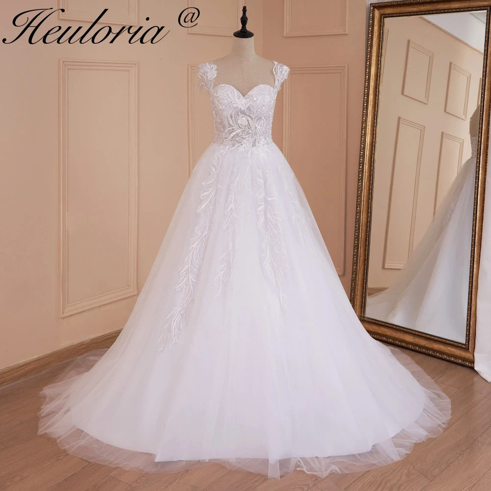 HEULORIA elegant off shoulder wedding dress A line lace applique bridal dress Robe De Mariee Wedding Bride Dress AL-558