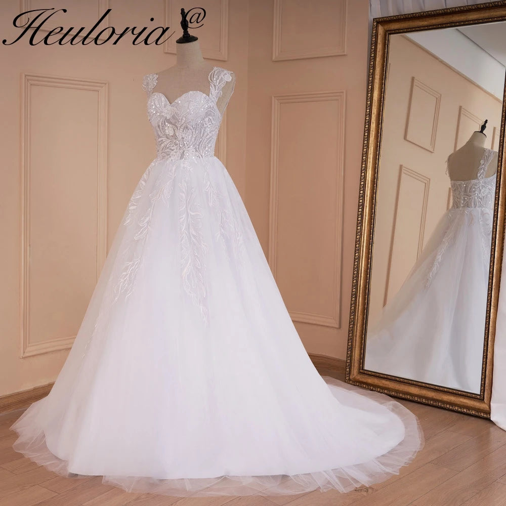 HEULORIA elegant off shoulder wedding dress A line lace applique bridal dress Robe De Mariee Wedding Bride Dress AL-558