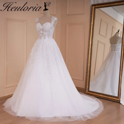 HEULORIA elegant off shoulder wedding dress A line lace applique bridal dress Robe De Mariee Wedding Bride Dress