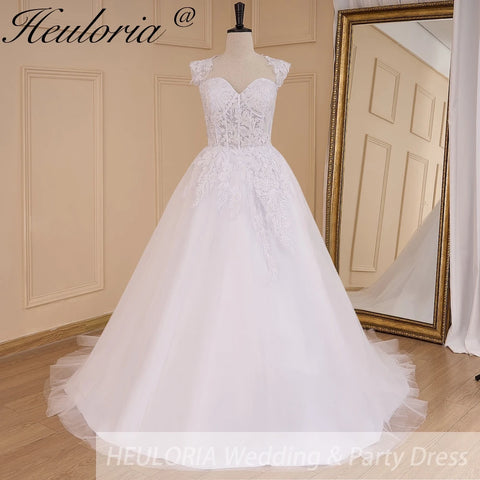 HEULORIA A-line Off the Shoulder Court Train Tulle Lace Wedding Dress With Sequins