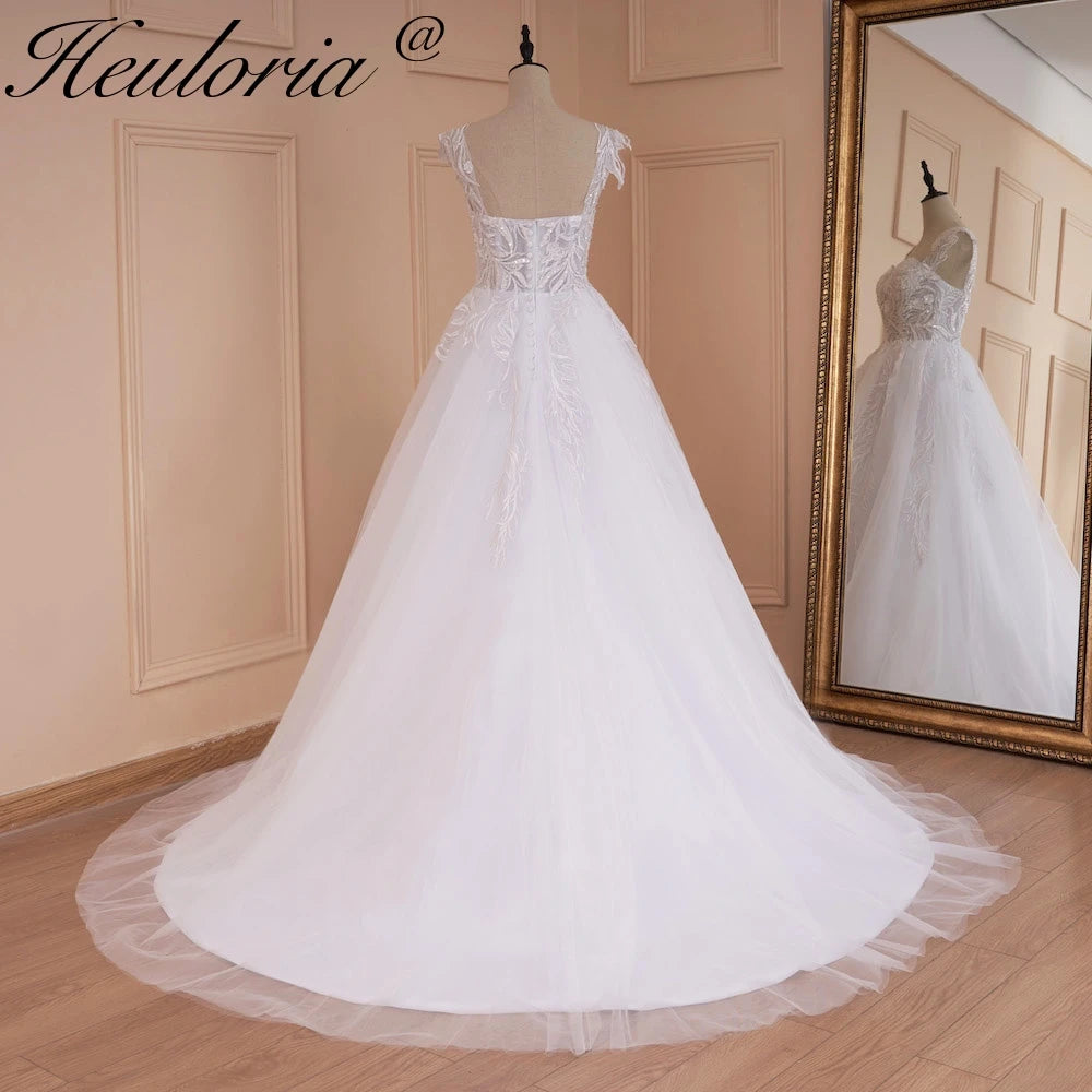 HEULORIA elegant off shoulder wedding dress A line lace applique bridal dress Robe De Mariee Wedding Bride Dress AL-558