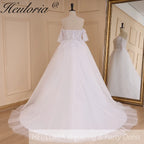 HEULORIA A-line Off the Shoulder Court Train Tulle Lace Wedding Dress With Sequins AL-639