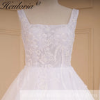 HEULORIA elegant square neck sleeveless wedding dress A line lace applique bridal dress Robe De Mariee Wedding Bride Dress AL-645