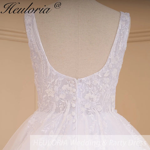 HEULORIA elegant square neck sleeveless wedding dress A line lace applique bridal dress Robe De Mariee Wedding Bride Dress