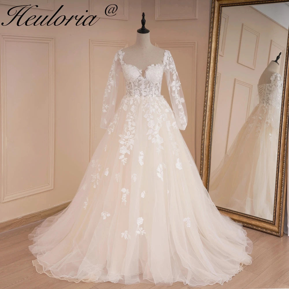 HEULORIA A-line long sleeve Court Train Lace Wedding Dress With Sequins AL-553 Main image