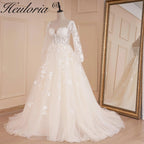 HEULORIA A-line long sleeve Court Train Lace Wedding Dress With Sequins AL-553