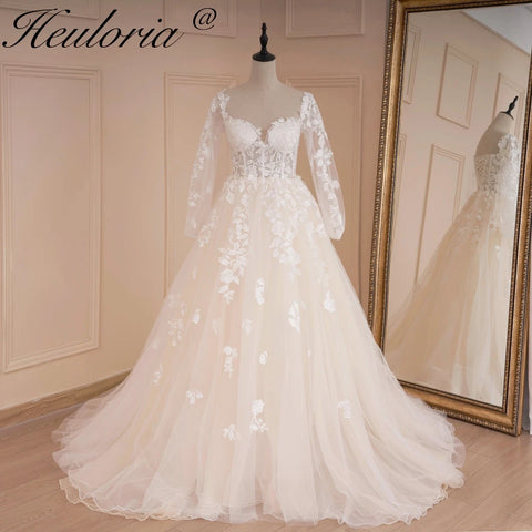 elegant sweetheart wedding dress A line long sleeve bridal dress lace applique Robe De Mariee Wedding Bride Dress