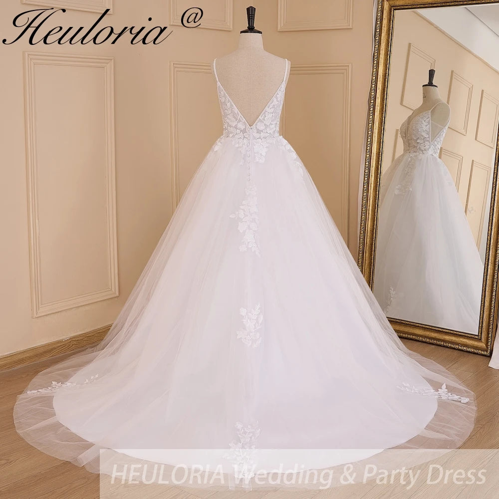 HEULORIA elegant wedding dress A line lace applique bridal dress Robe De Mariee Wedding Bride Dress AL-631A