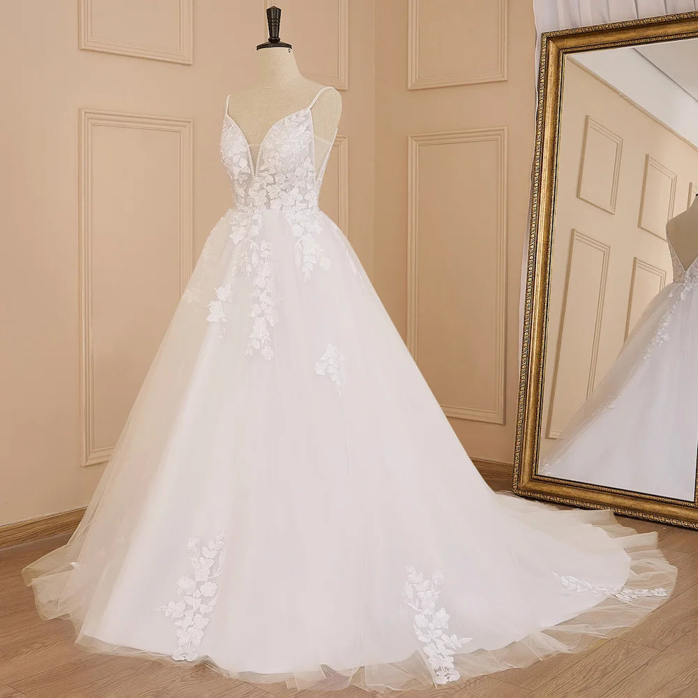 HEULORIA elegant wedding dress A line lace applique bridal dress Robe De Mariee Wedding Bride Dress AL-631A