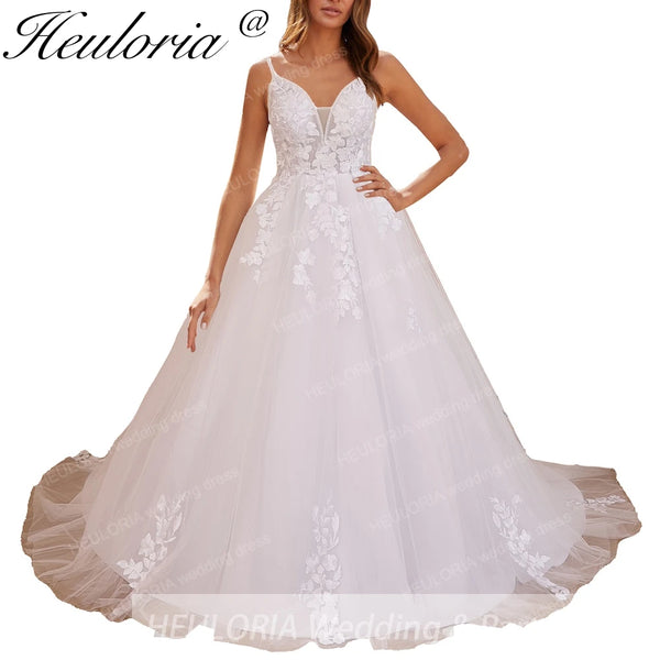 HEULORIA elegant wedding dress A line lace applique bridal dress Robe De Mariee Wedding Bride Dress