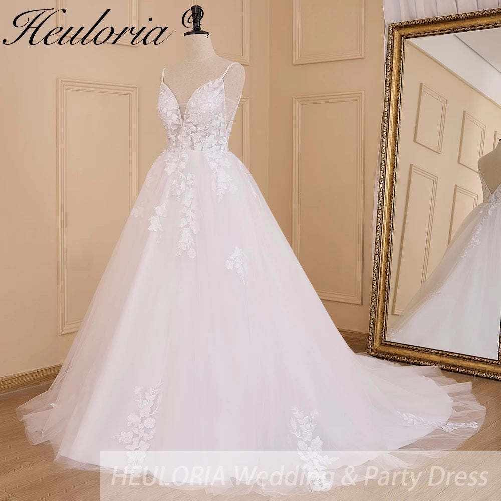HEULORIA elegant wedding dress A line lace applique bridal dress Robe De Mariee Wedding Bride Dress AL-631A