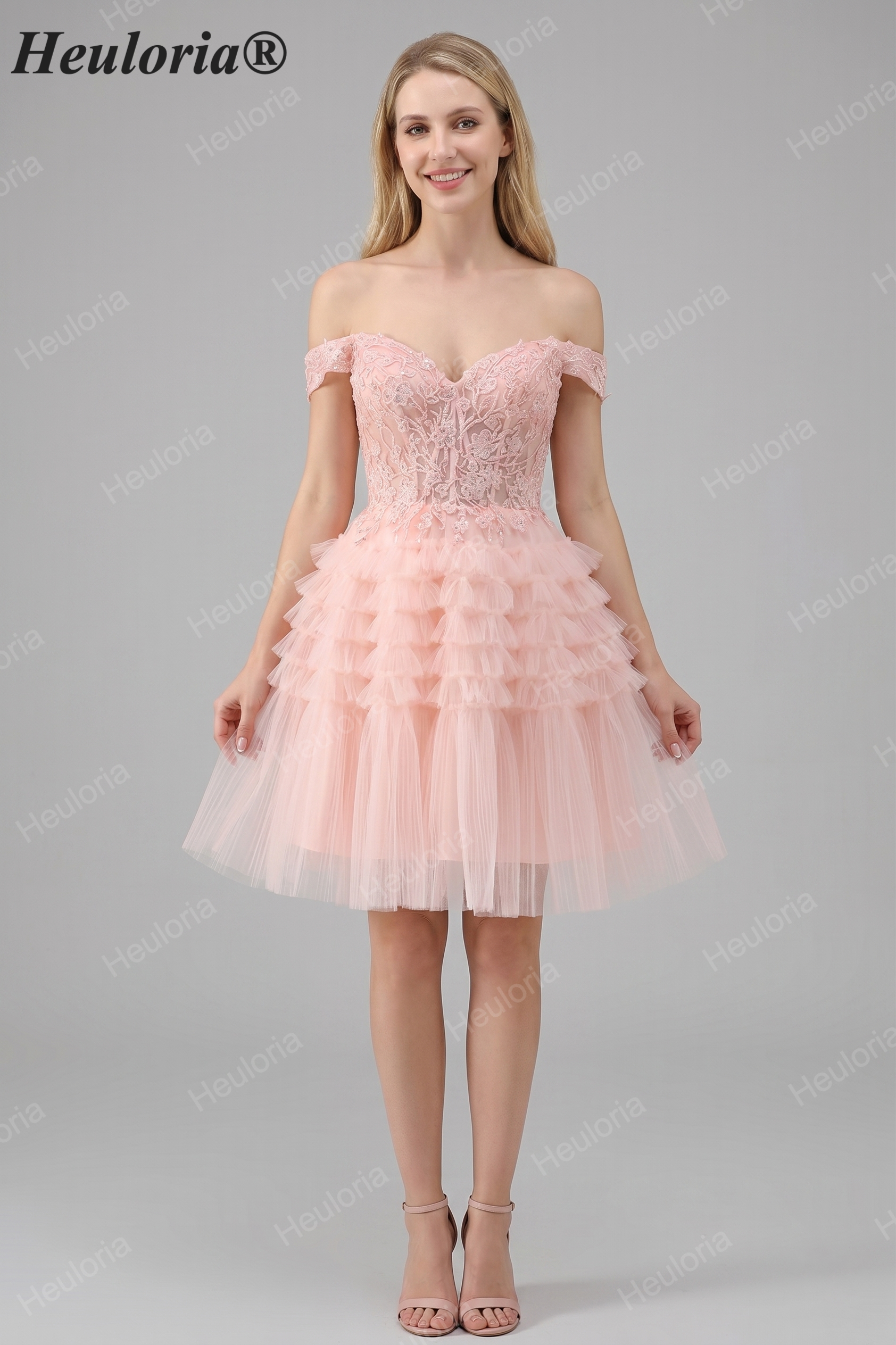 HEULORIA Blush A Line Off The Shoulder Corset Short Tulle Homecoming Dress ED-326