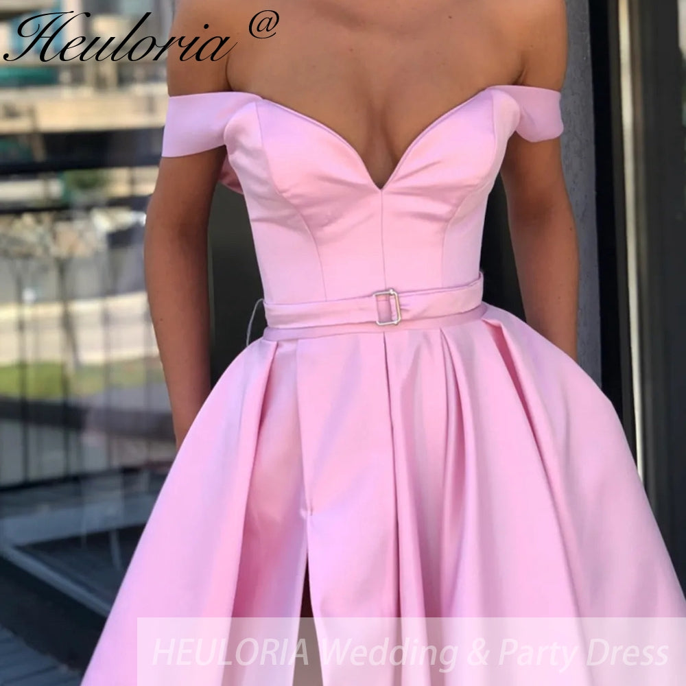 Off Shoulder Satin Prom Dresses Long Sexy High Slit Evening Gowns Elegant High Waist Prom Dress Robe De Soiree