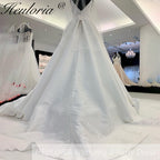 HEULORIA Spaghetti Straps A line wedding lace applique satin Bridal Gown V Neck Satin Floor Length Customized Vestido De Noche AL-919